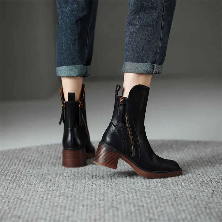 Angelica | Women’s Leather Block-Heel Ankle Boots