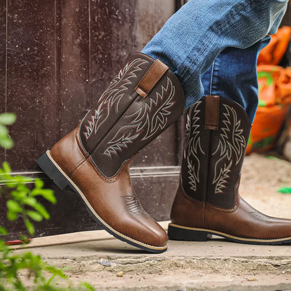 Bottes Justin Western Cowboy – Cuir Autruche – Homme – Taille 11 – Marron