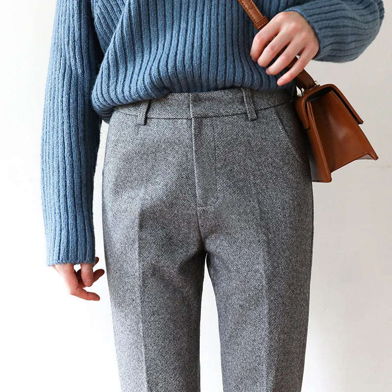 Rosalind | Women’s High-Waisted Wool Herringbone Pants