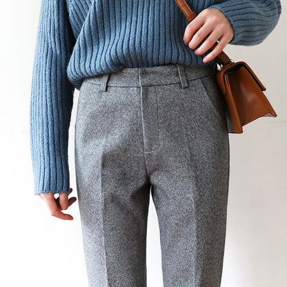 Rosalind | Women’s High-Waisted Wool Herringbone Pants