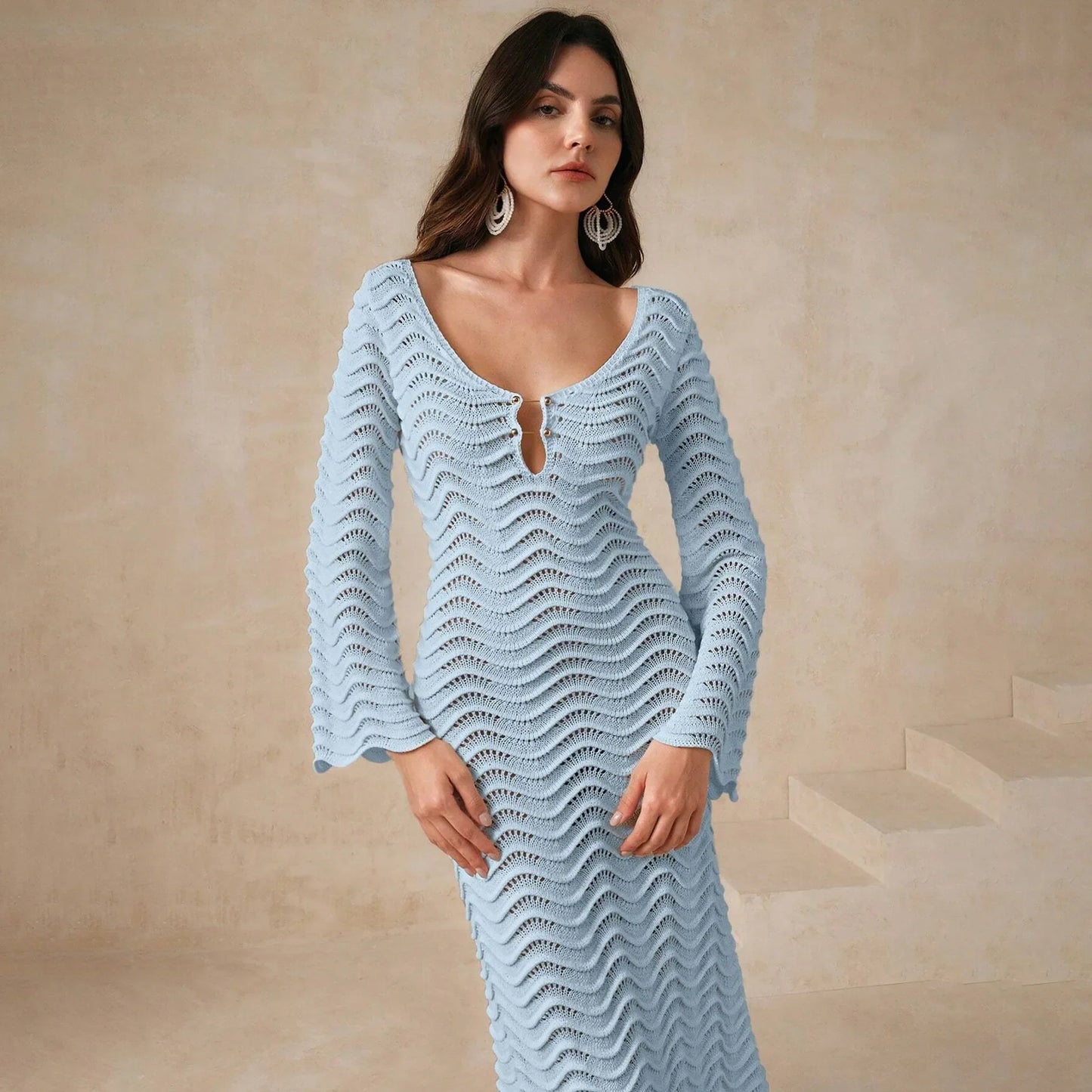 Alexa | Women’s Breezy Open-Knit Midi Dress