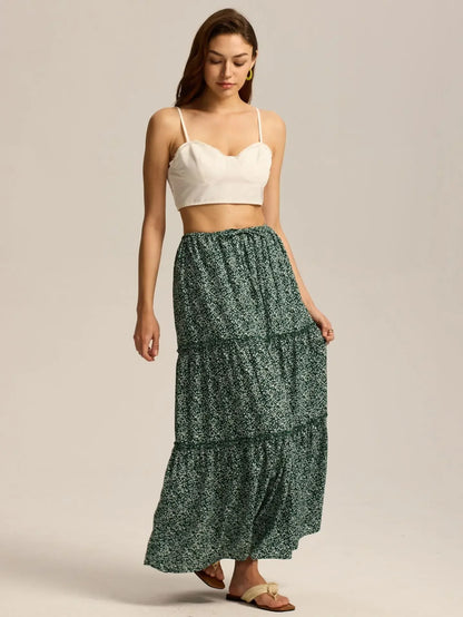 Daphne | Women’s Tiered Meadow Print Maxi Skirt