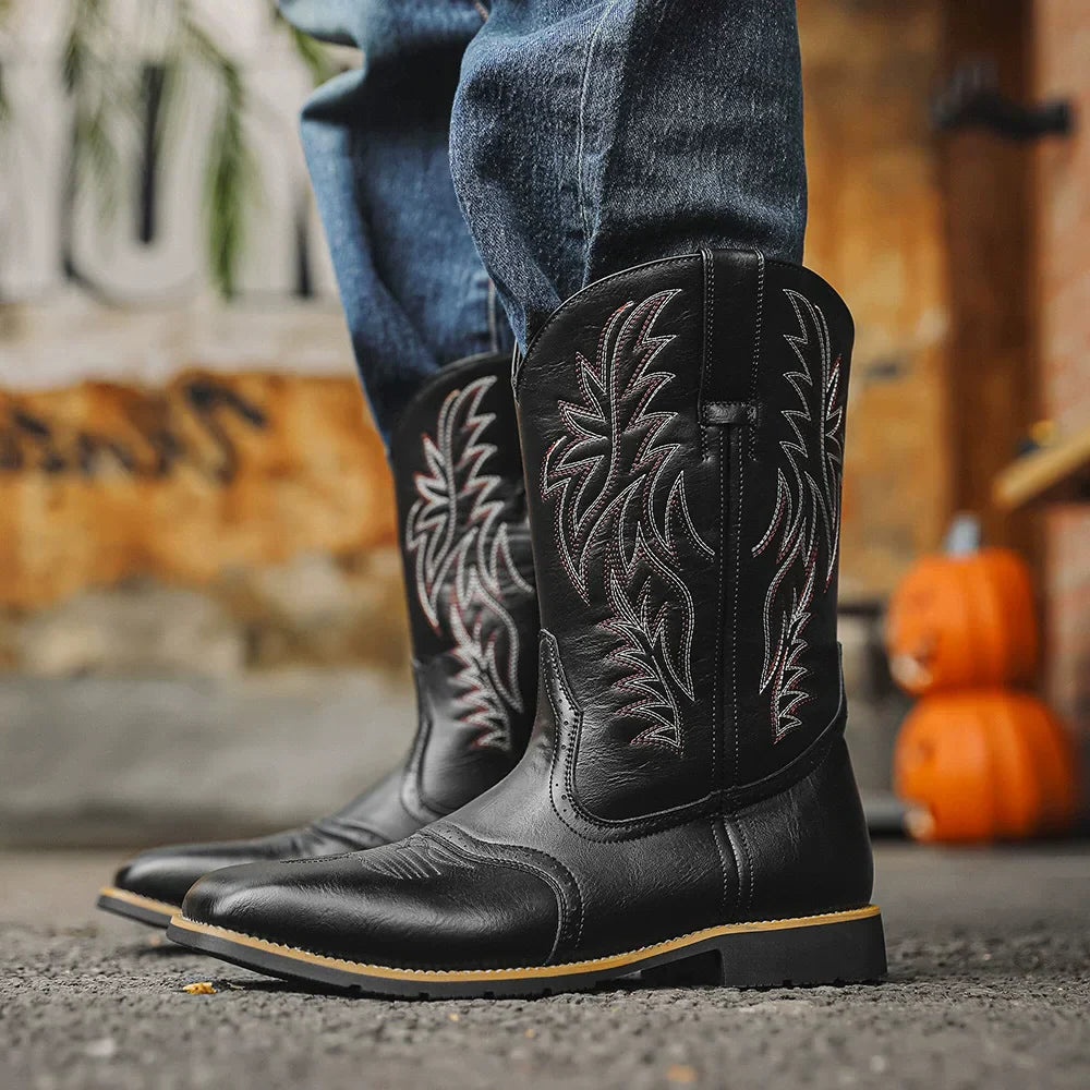 Black Leather Western Boots メンズ ウエスタンブーツ Justin | Men's Classic Western Leather Warm Boots – Couture Avenue