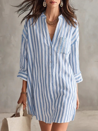 Cecily | Women’s Striped Mini Shirt Dress