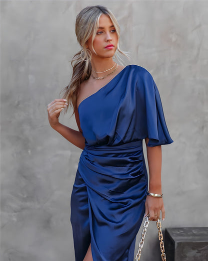 Brooke | Women’s Trendy One-Shoulder Wrap Midi Dress