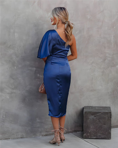Brooke | Women’s Trendy One-Shoulder Wrap Midi Dress