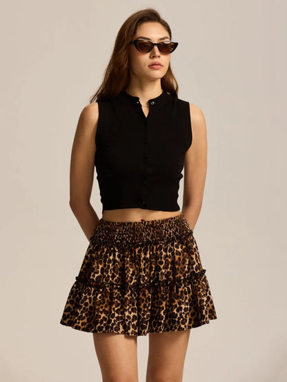 Sabrina | Women’s Flowy Leopard Ruffle Midi Skirt