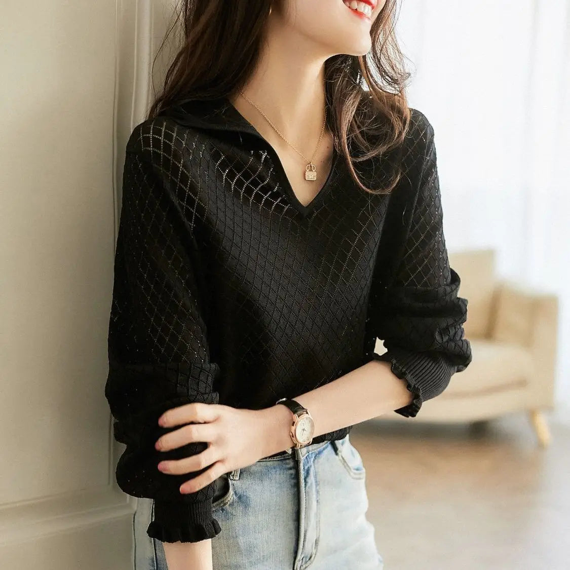 Irene | Women’s Céleste Diamond Knit Top