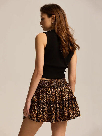 Sabrina | Women’s Flowy Leopard Ruffle Midi Skirt