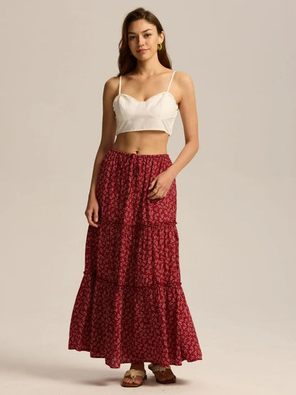 Daphne | Women’s Tiered Meadow Print Maxi Skirt