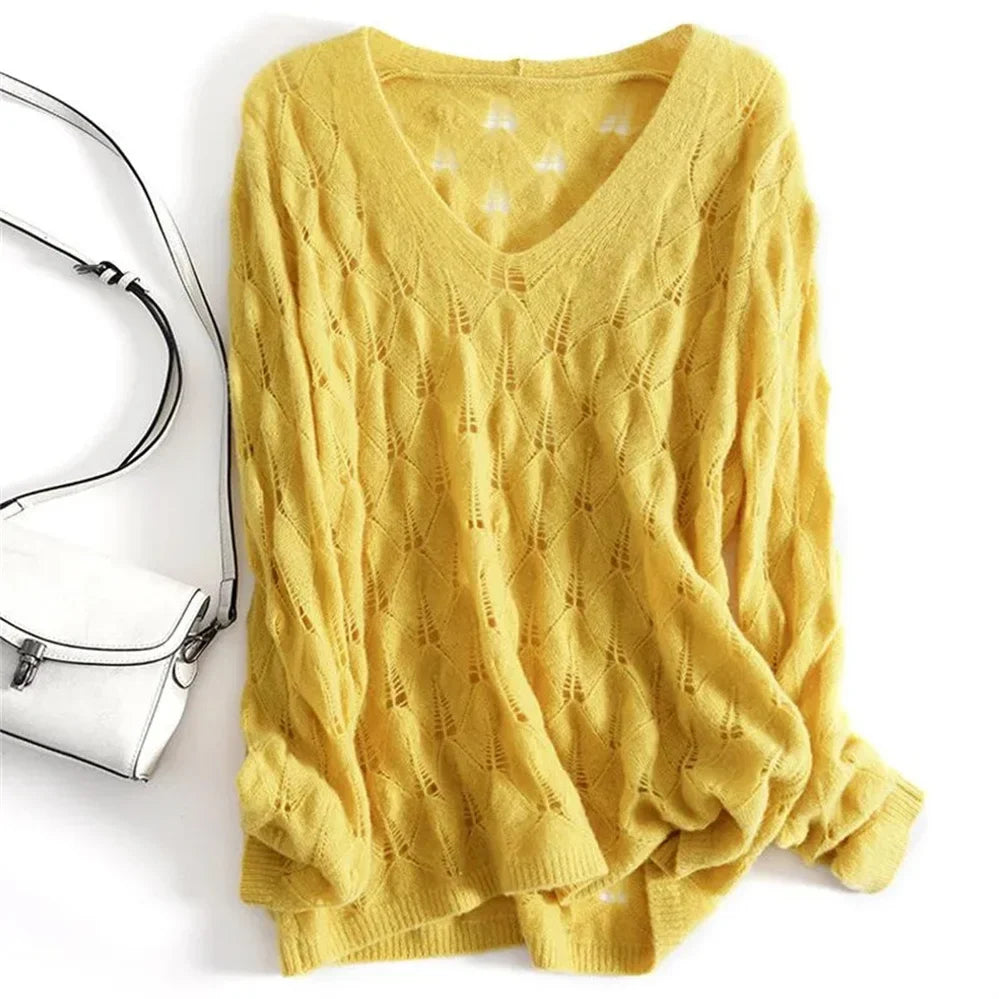 Maris | Women’s Open-Knit V-Neck Sweater