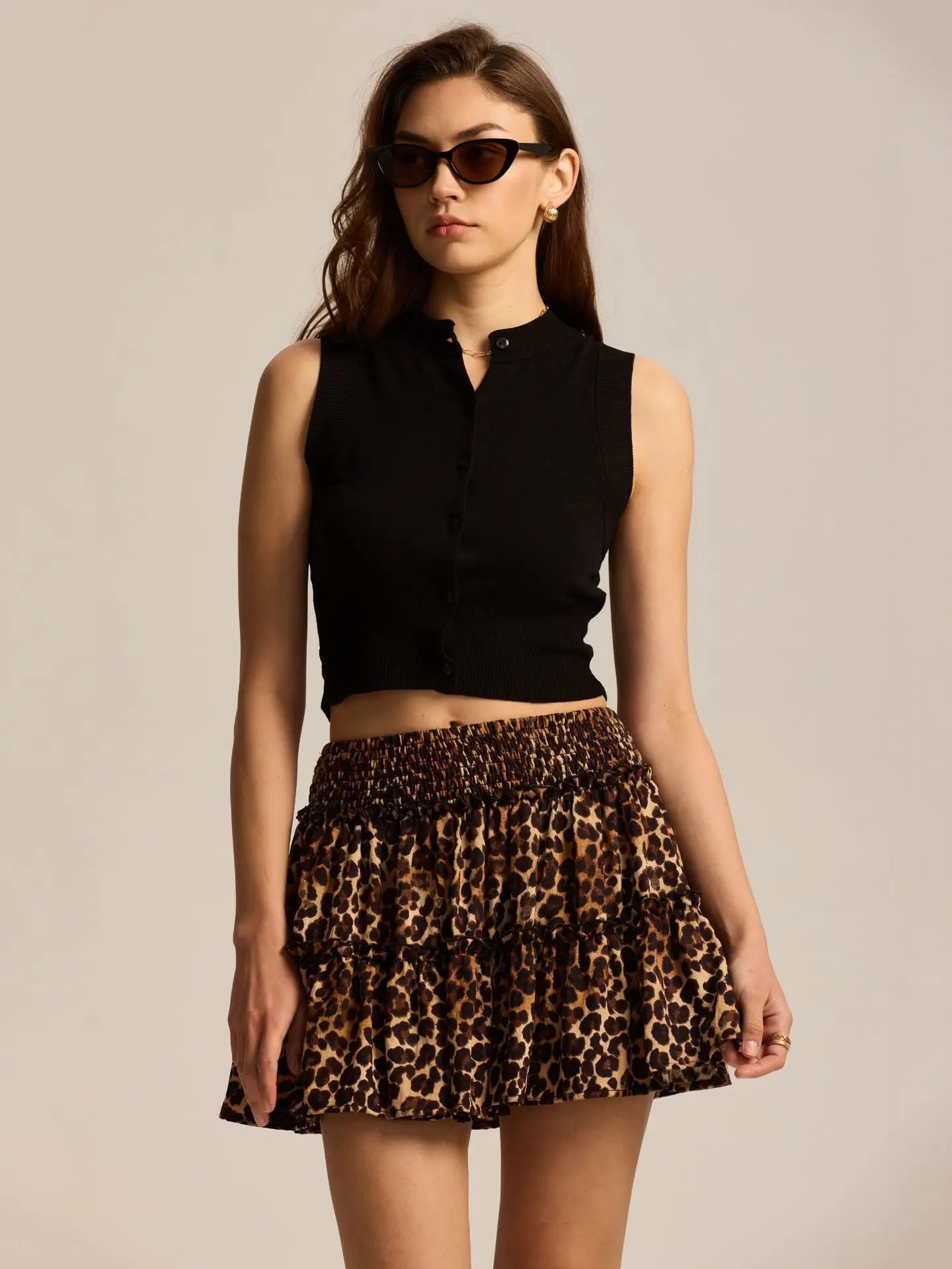 Sabrina | Women’s Flowy Leopard Ruffle Midi Skirt