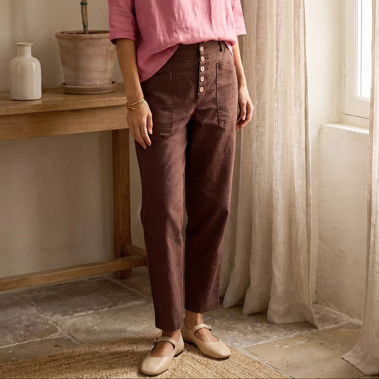 Blair | Women’s Linen Button-Fly High-Waist Trousers