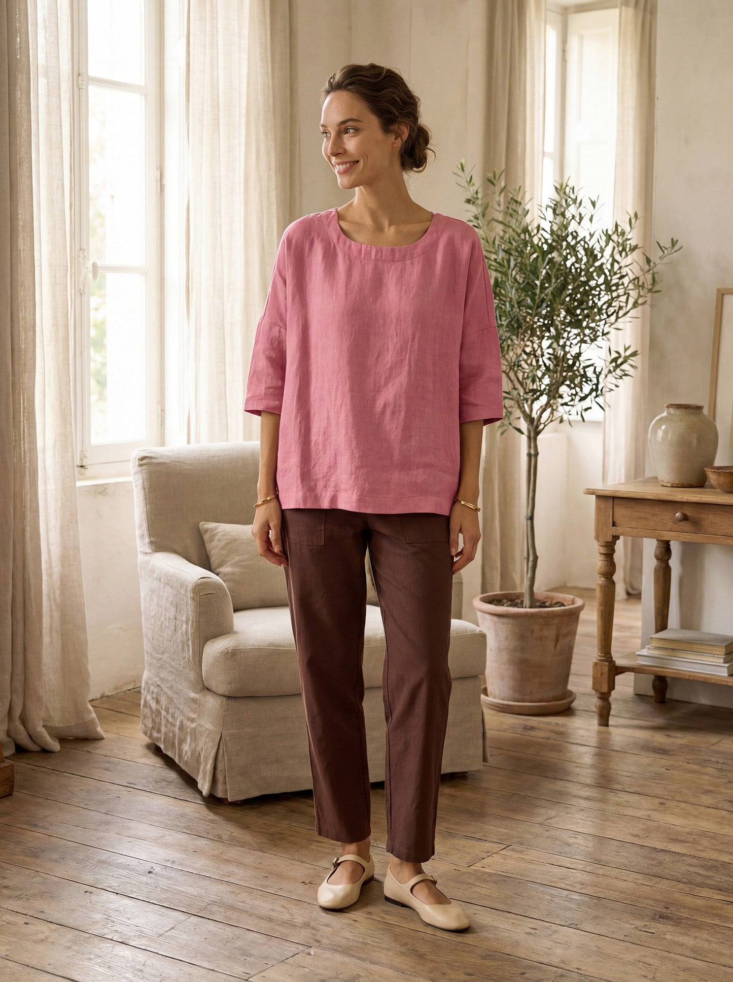 Blair | Women’s Linen Button-Fly High-Waist Trousers