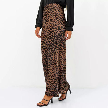 Megan | Women’s Silky Satin Leopard Midi Skirt