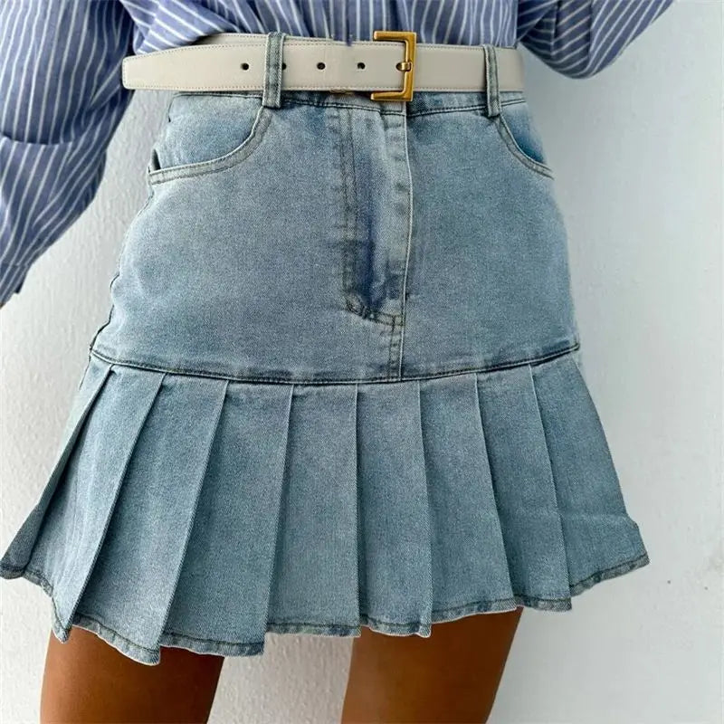 Angela | Women’s Modern Cotton Pleated Denim Skirt