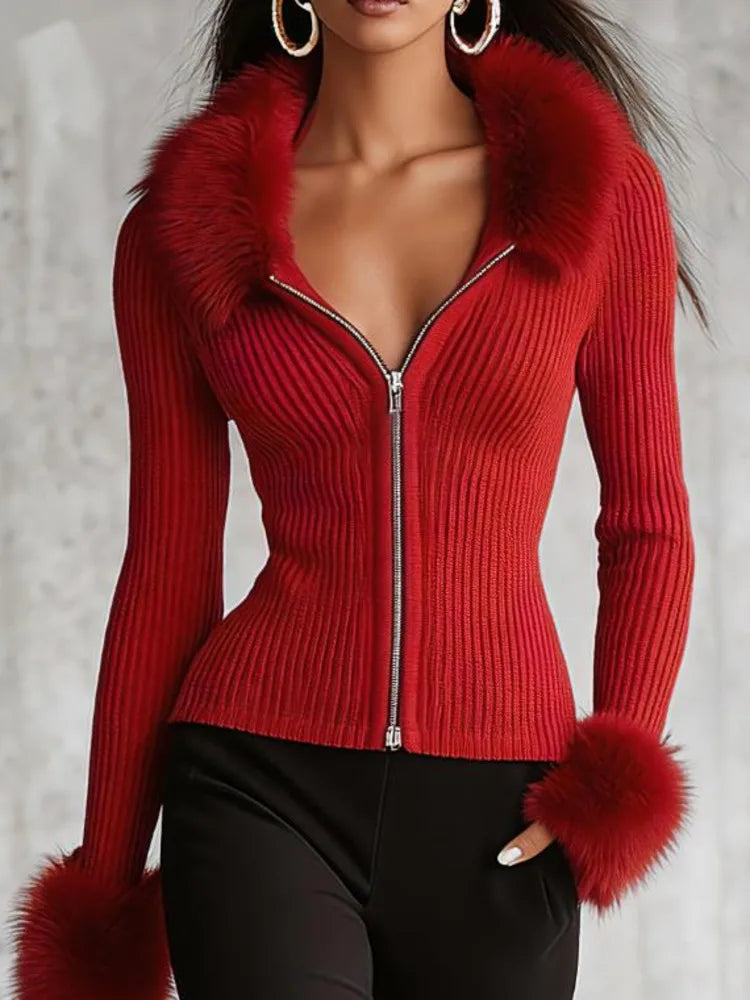 Delphina | Women’s Ribbed Zip-Up Cardigan