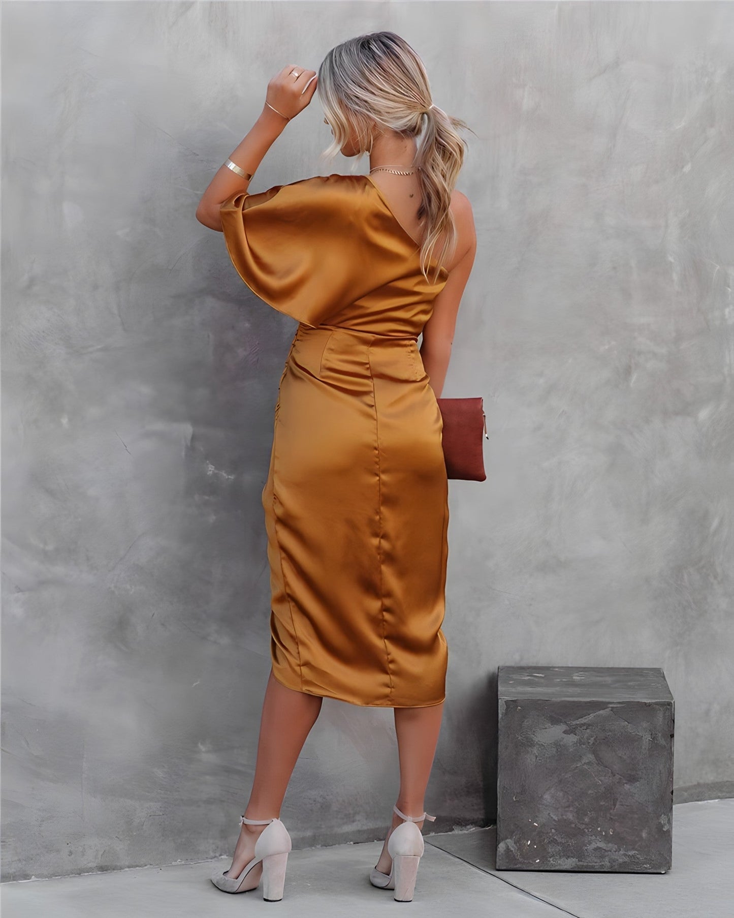 Brooke | Women’s Trendy One-Shoulder Wrap Midi Dress
