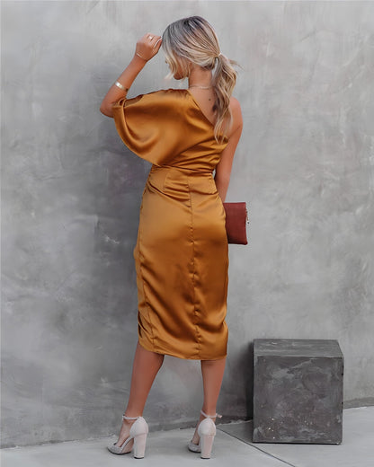 Brooke | Women’s Trendy One-Shoulder Wrap Midi Dress