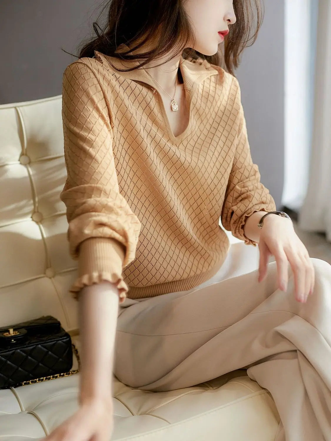 Irene | Women’s Céleste Diamond Knit Top
