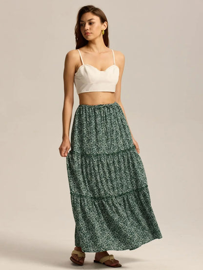 Daphne | Women’s Tiered Meadow Print Maxi Skirt