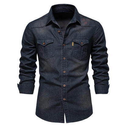 Draven | Men’s Dark Wash Denim Button Up Shirt