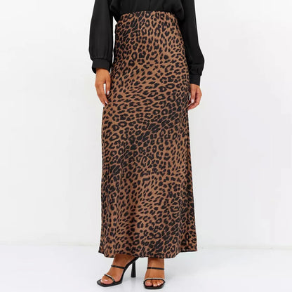 Megan | Women’s Silky Satin Leopard Midi Skirt