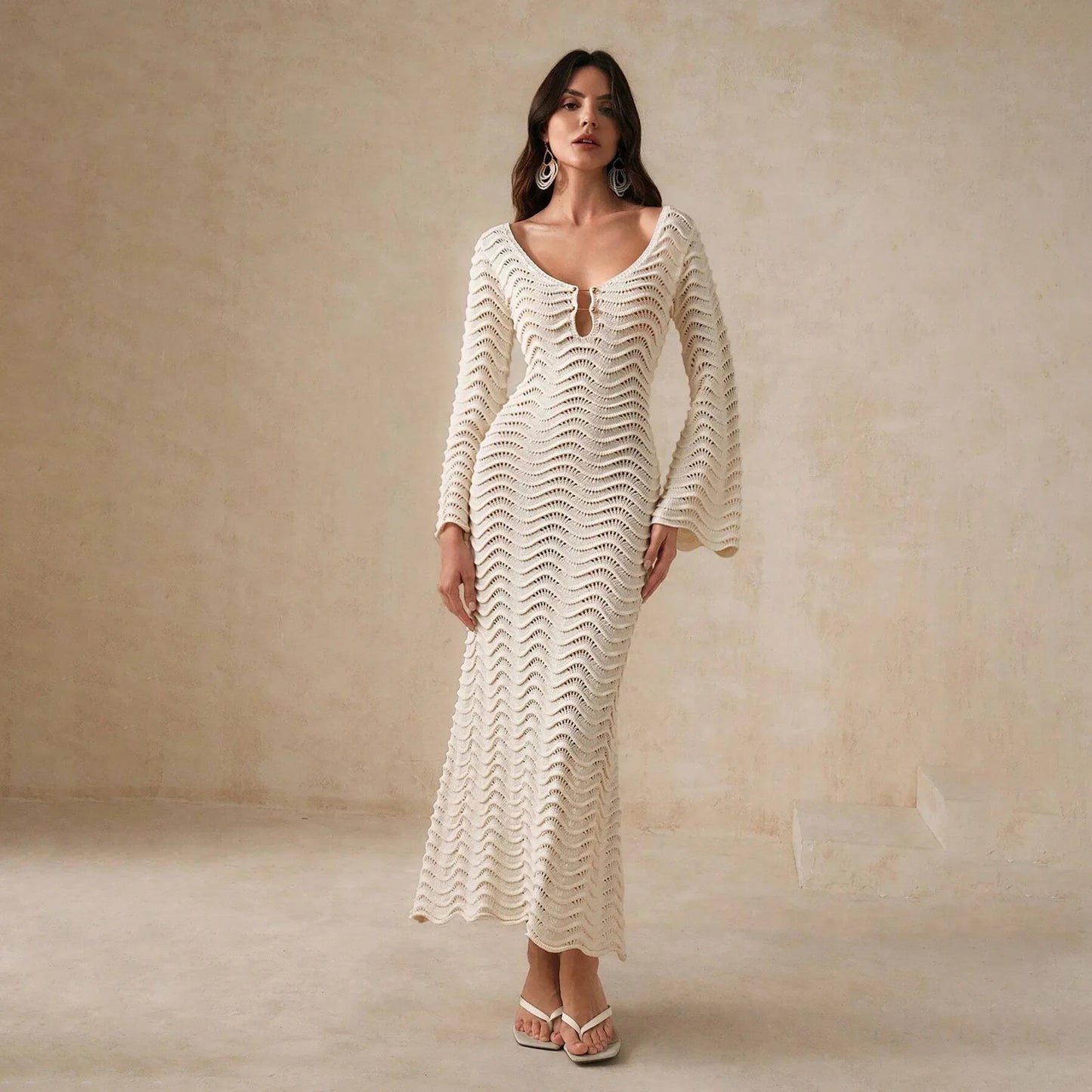 Alexa | Women’s Breezy Open-Knit Midi Dress