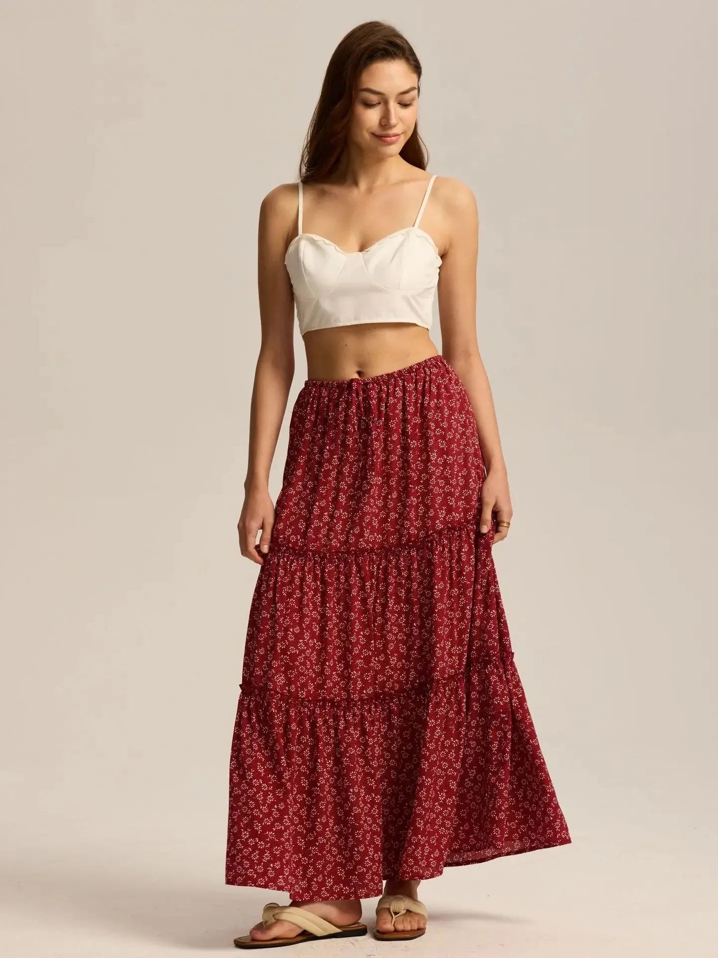 Daphne | Women’s Tiered Meadow Print Maxi Skirt