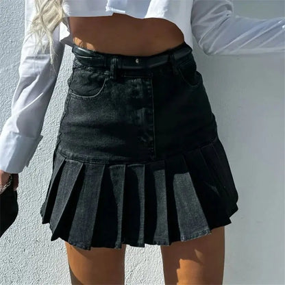 Angela | Women’s Modern Cotton Pleated Denim Skirt