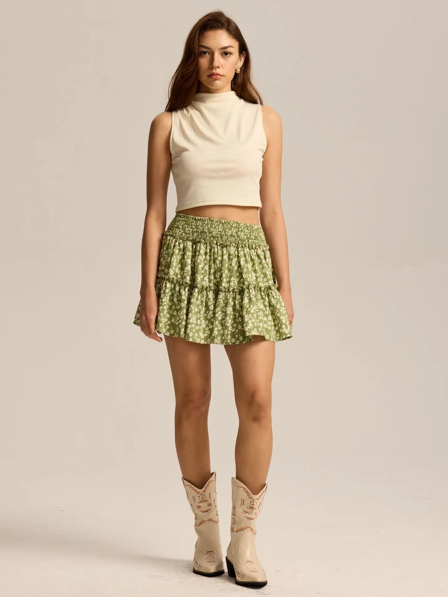 Sabrina | Women’s Flowy Leopard Ruffle Midi Skirt