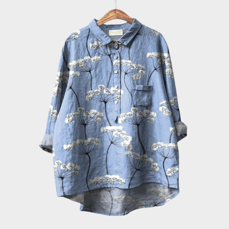 Aurelia | Women’s Artistic Crane Print Button Up Blouse