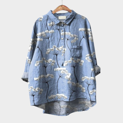 Aurelia | Women’s Artistic Crane Print Button Up Blouse