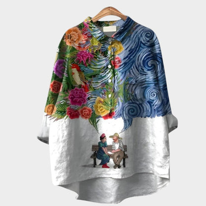 Aurelia | Women’s Artistic Crane Print Button Up Blouse