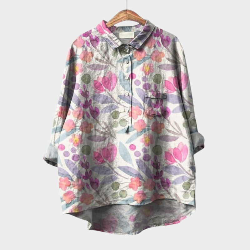 Aurelia | Women’s Artistic Crane Print Button Up Blouse