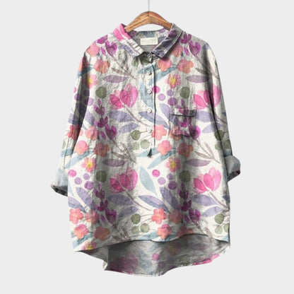 Aurelia | Women’s Artistic Crane Print Button Up Blouse