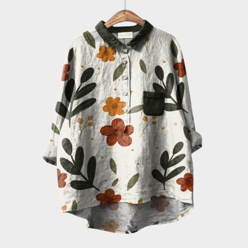 Aurelia | Women’s Artistic Crane Print Button Up Blouse