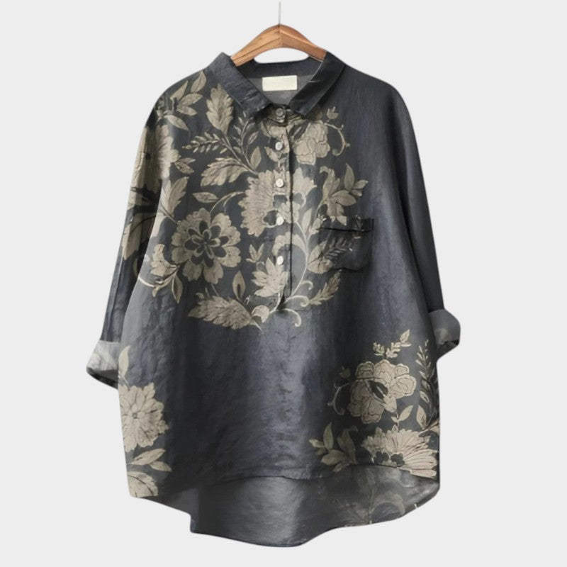Aurelia | Women’s Artistic Crane Print Button Up Blouse