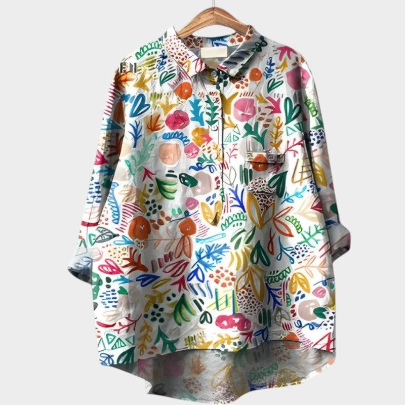 Aurelia | Women’s Artistic Crane Print Button Up Blouse
