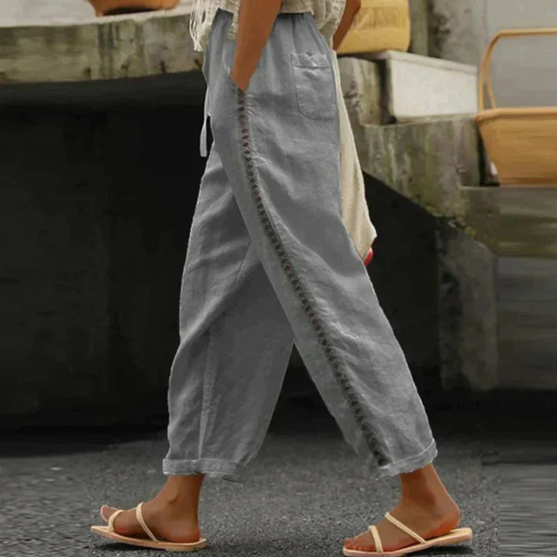 Abbie | Women’s High Waist Tapered Leg Side Stripe Pants
