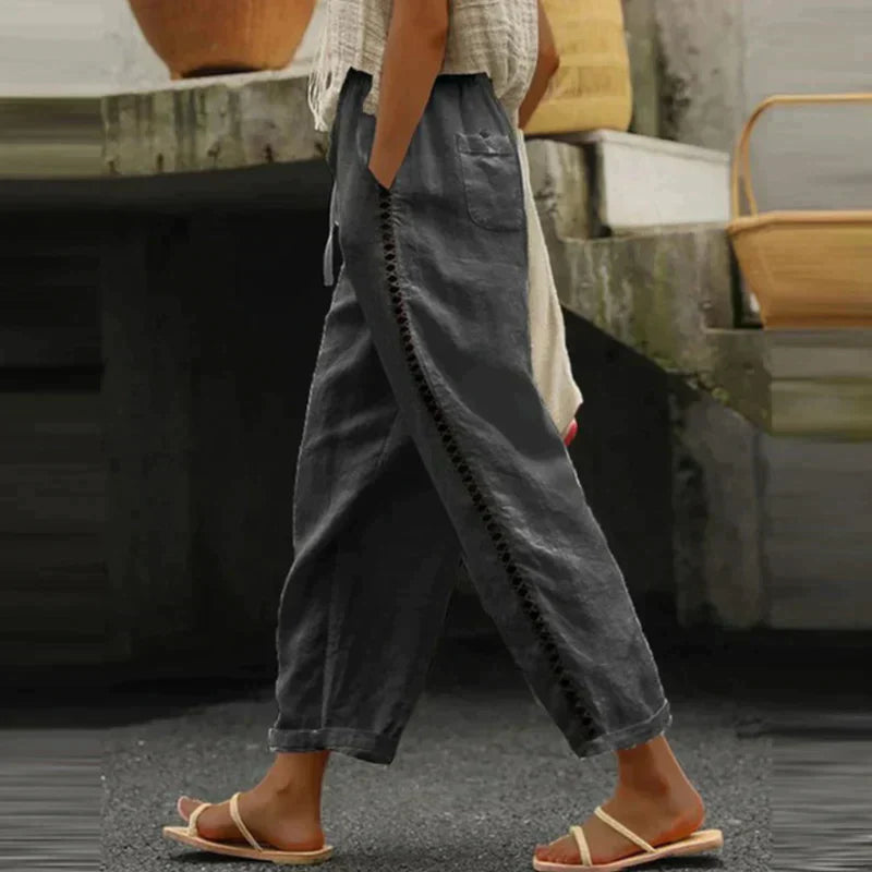 Abbie | Women’s High Waist Tapered Leg Side Stripe Pants