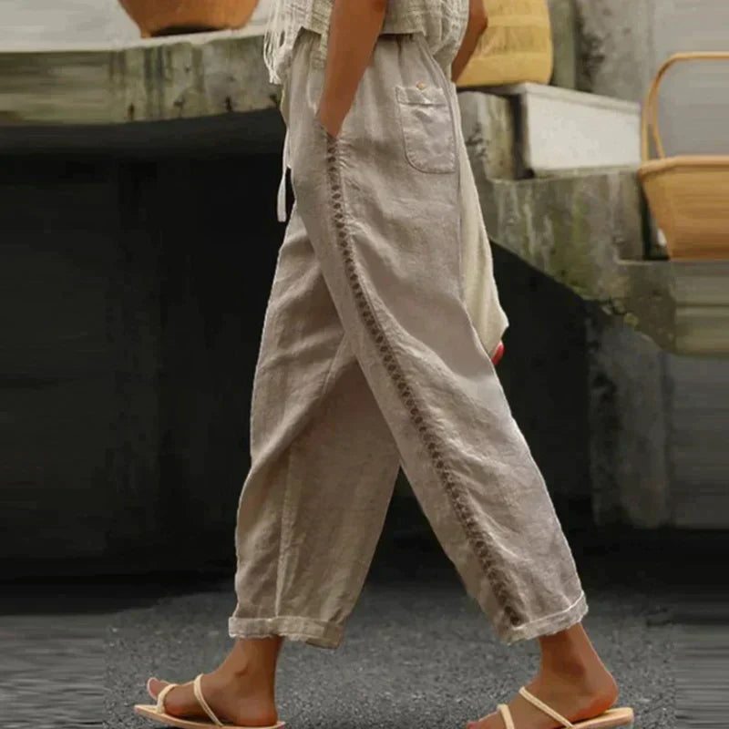Abbie | Women’s High Waist Tapered Leg Side Stripe Pants