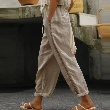 Abbie | Women’s High Waist Tapered Leg Side Stripe Pants