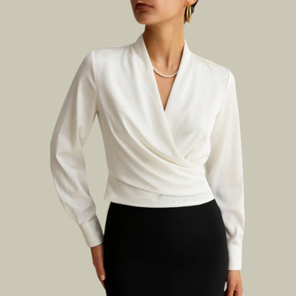 Faye | Women’s Wrap Front Long Sleeve Satin Blouse