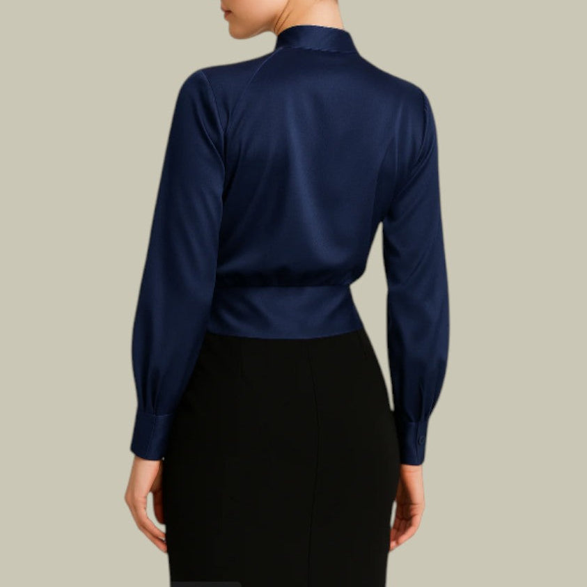 Faye | Women’s Wrap Front Long Sleeve Satin Blouse