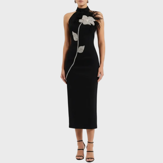 Sloane | Women’s Embellished Neck Midi Dress
