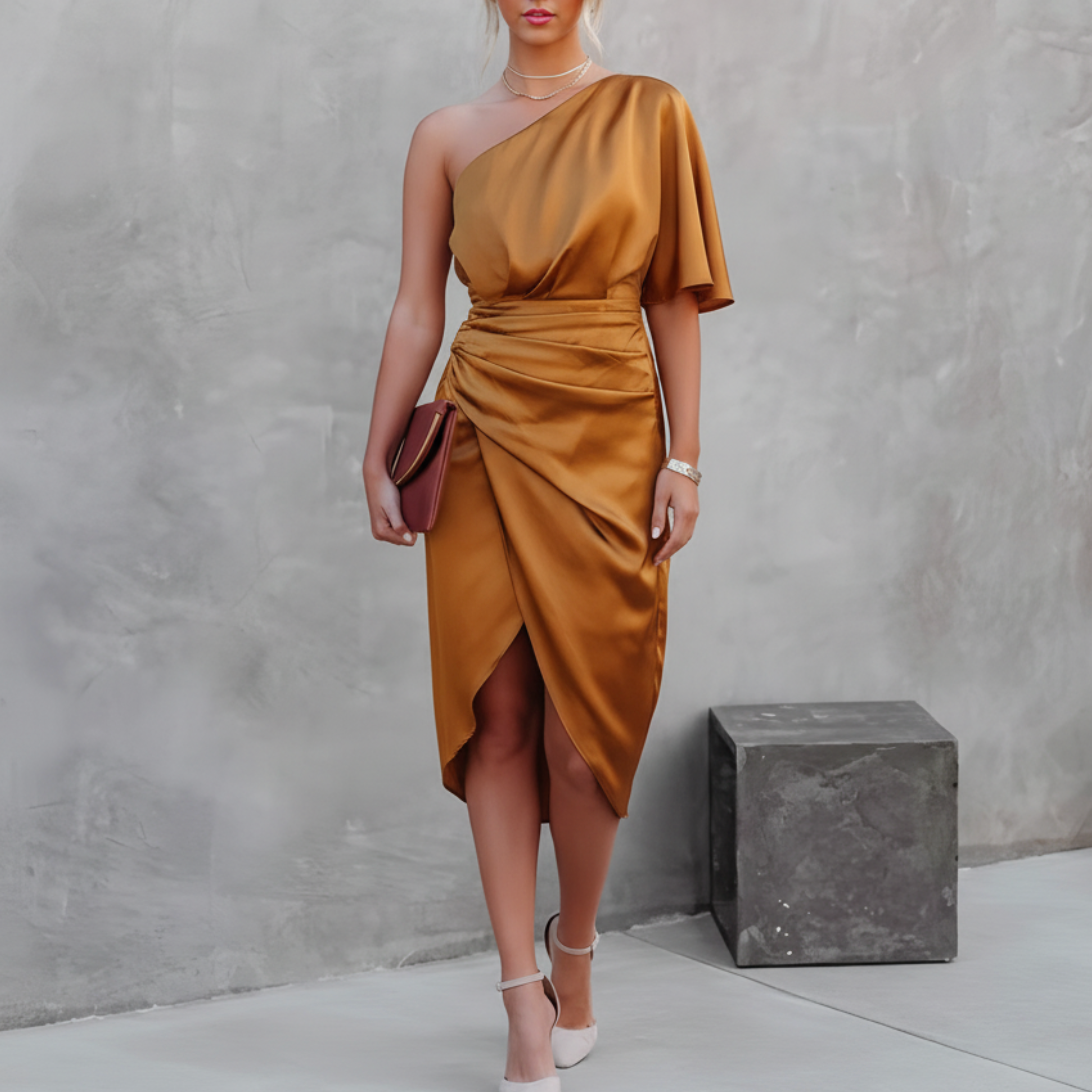 Brooke | Women’s Trendy One-Shoulder Wrap Midi Dress