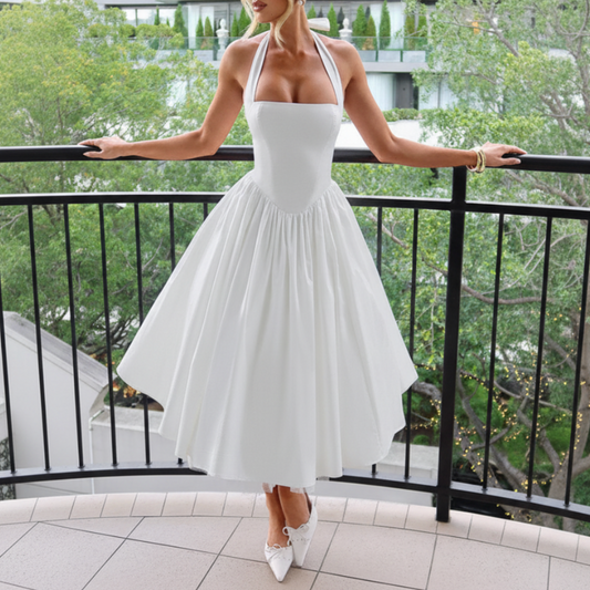 Talia | Women’s Wedding Halter Midi Dress