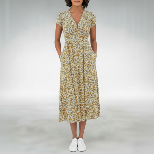 Hadley | Women’s Floral V-Neck Pocket Midi Dress