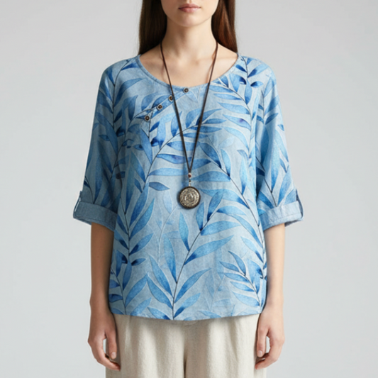 Marina | Women’s Casual Leaf Print Button Blouse with Airy Fit